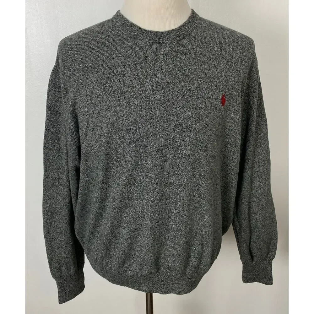 Men Polo Ralph Lauren cotton heather grey crewneck pullover sweater, XL